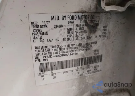 2008 Ford Edge Limited из США, поврежденный, VIN 2FMDK39C88BA14566